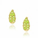 Solid 14K Yellow Gold Women's August Birthstone Peridot Leaf Leverback Earrings