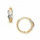 14K Solid Two Tone Italian Gold Women/Children's  Huggies with X Hoop Earrings