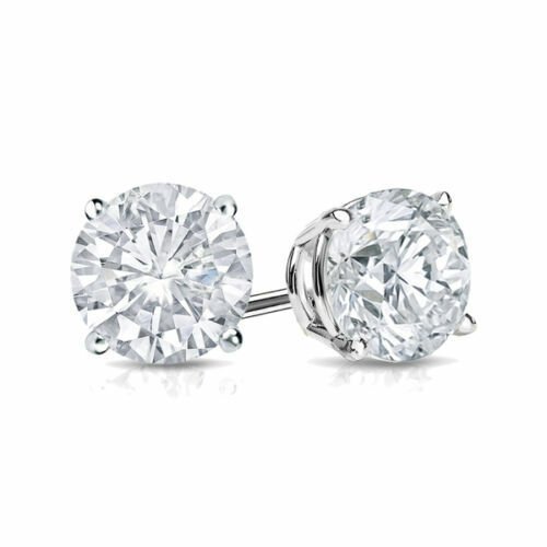 14K White Gold 1/2CT Round Brilliant Cut Natural Diamond Push Back Stud Earrings