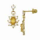 14K Yellow Gold Children Girl Citrine Birthstone Oval Dangle ScrewBack Earrings