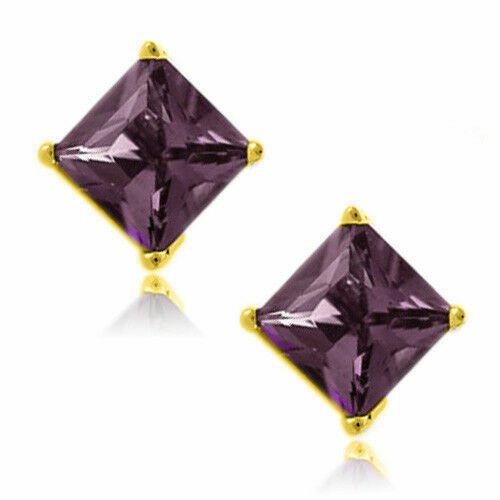 14K Yellow Gold 1.50 CT 5MM  Alexandrite Square Princess Cut Stud Earrings