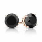 18K Rose Gold 1 CARAT Black Round Brilliant Screw Back Stud Earrings