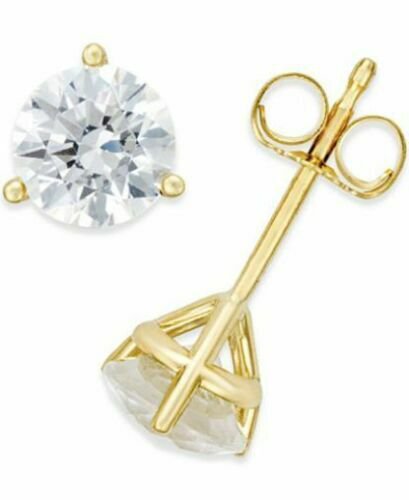 18K Yellow Gold 1.50CT Round Brilliant Cut Martini Push Back Stud Earrings