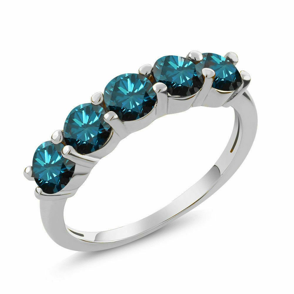 14K White Gold 3/4 CT Blue Enhanced Diamond Wedding Ring  ANY SIZE