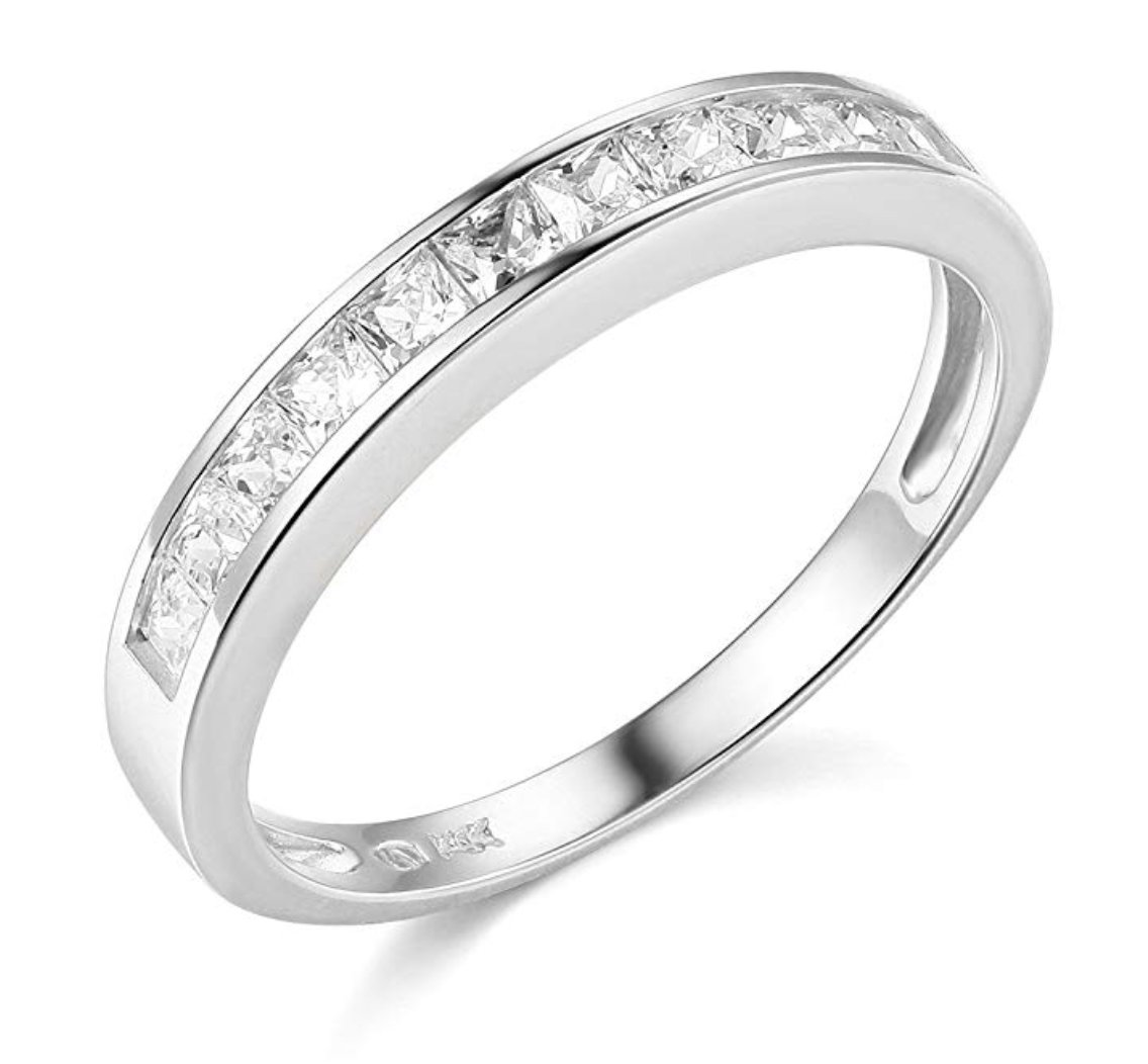 1 Ct Princess Cut Real 14k White Gold Engagement Wedding Anniversary Band Ring