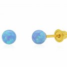 4mm 14K Solid Yellow Gold Light Blue Opal Round Ball Screwback Stud Earrings
