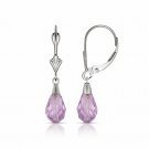 14K White Gold Tear Drop Shaped Light Amethyst Dangle Drop Lever Back Earrings