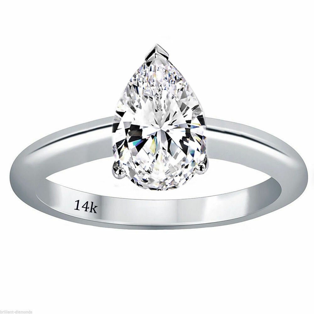 14K White Gold 2.00 CTW Pear Shape Cut Solitaire Wedding Engagement Ring