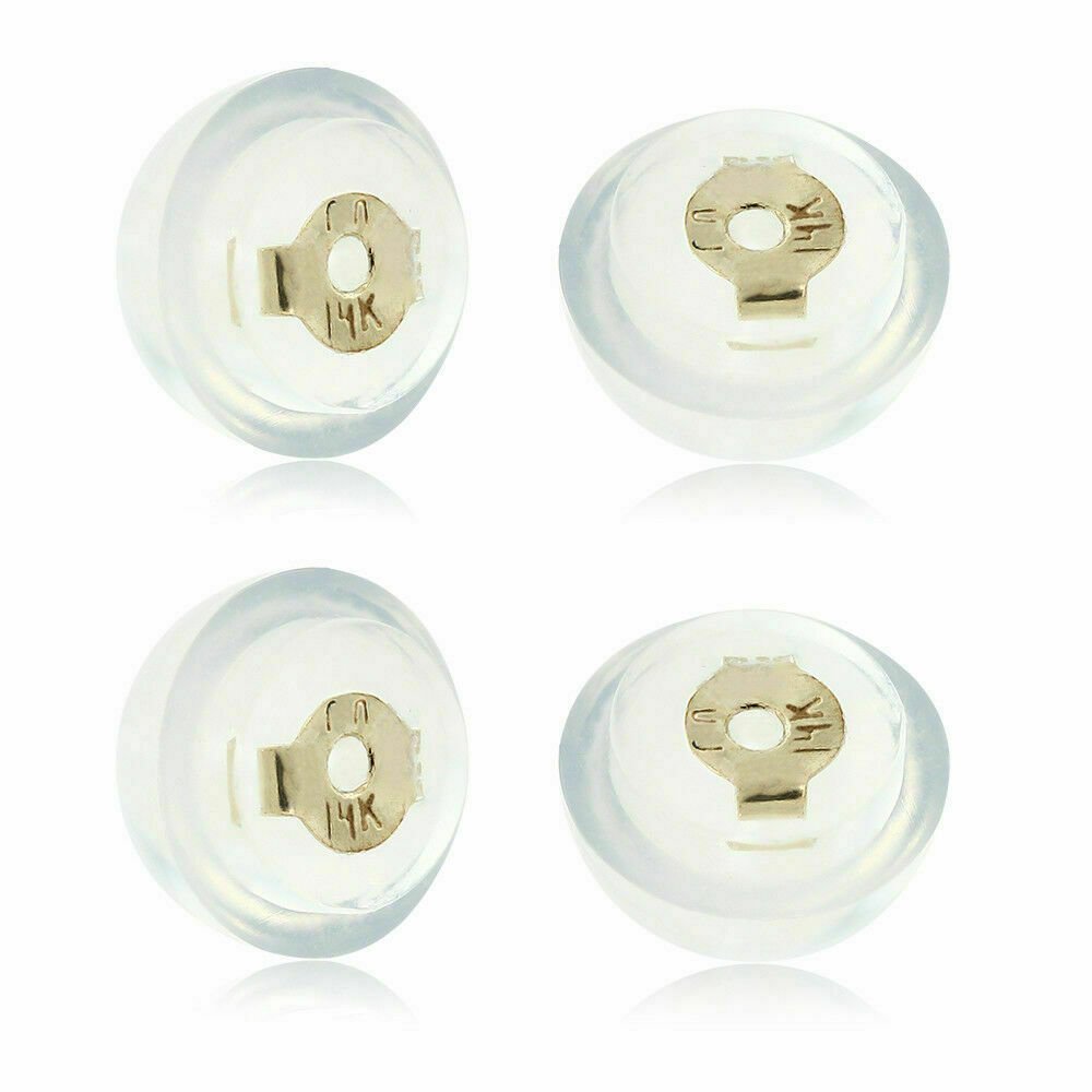 Earring Backs Soft Clear Silicone and 14k Yellow Gold Small 2 Pairs (4 pieces)