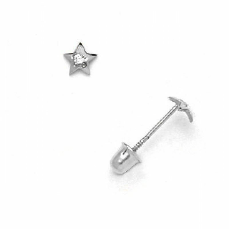 14K Solid White Gold 4MM Children/Babies Screw Back Star Stud Earrings