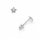 14K Solid White Gold 4MM Children/Babies Screw Back Star Stud Earrings