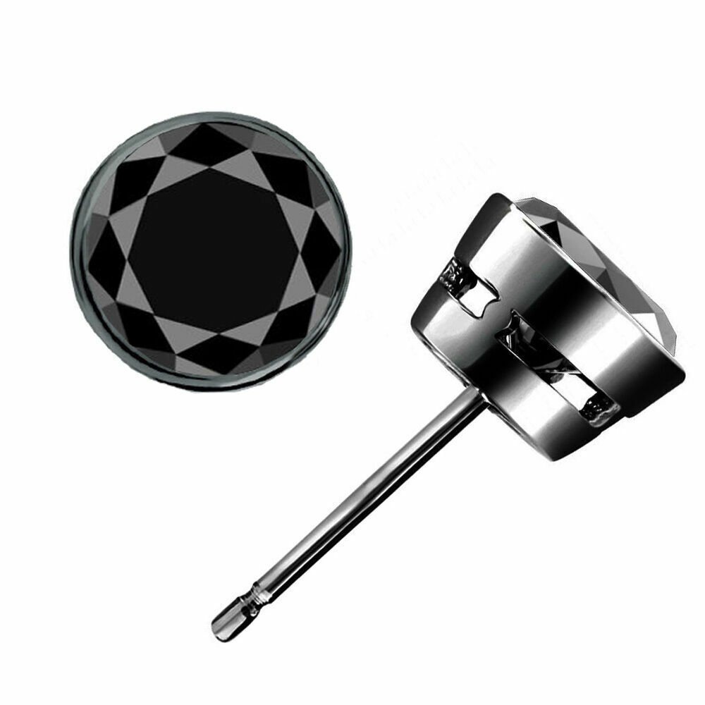 14K Black Gold 0.50 CARAT Natural Black Diamond Bezel Solitaire Single Stud