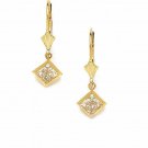 14K Solid Yellow Gold White Sapphire Dangle Lever Back Earrings