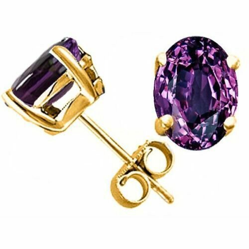 14K SOLID YELLOW GOLD 3.50CT 8x6mm AMETHYST OVAL SHAPE STUD PUSH EARRINGS