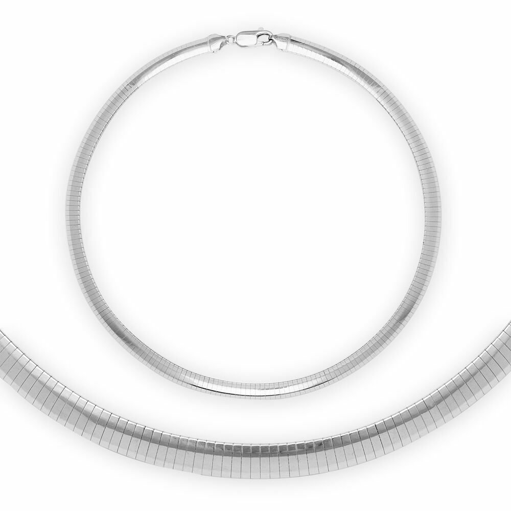 14K White Gold 925 Sterling 3.3MM 20" Silver Snake Omega Chain Italian Necklace