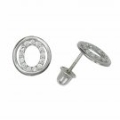 14K White Gold Letter "O" Initial Round Child Screw Back Stud Earrings