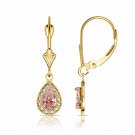 14K Yellow Gold 1.65CT Halo Sapphire Pear Tear Drop Dangle Lever Back Earrings