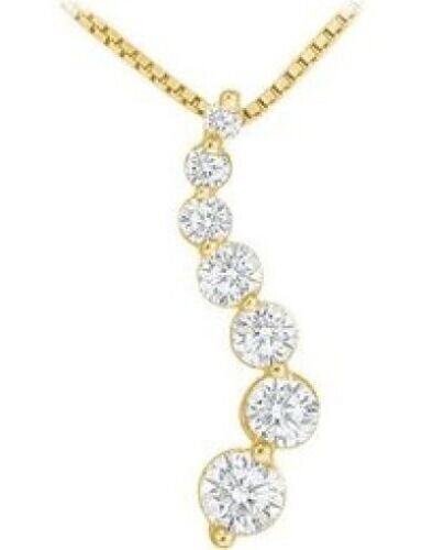 1.00Ct Brilliant Simulated Diamond Journey Pendant 14k Solid Yellow Gold S Shape