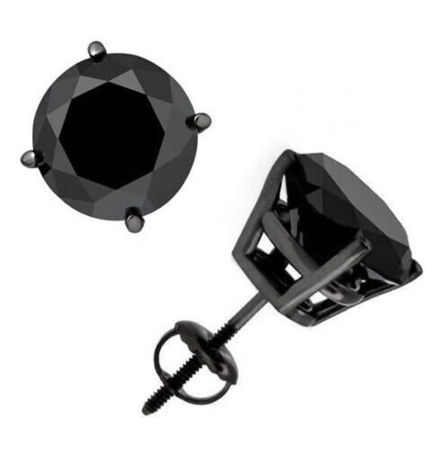 1 Carat Natural Black Diamond One Pair Screwback Stud Earring 14K Black Gold