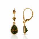 14K Yellow Gold 2CT Bezel Set Pear Shape Alexandrite Lever Back Dangle Earrings