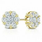 14K Yellow Gold 0.66 CT Natural Diamond Flower Shaped Halo Cluster Stud Earrings