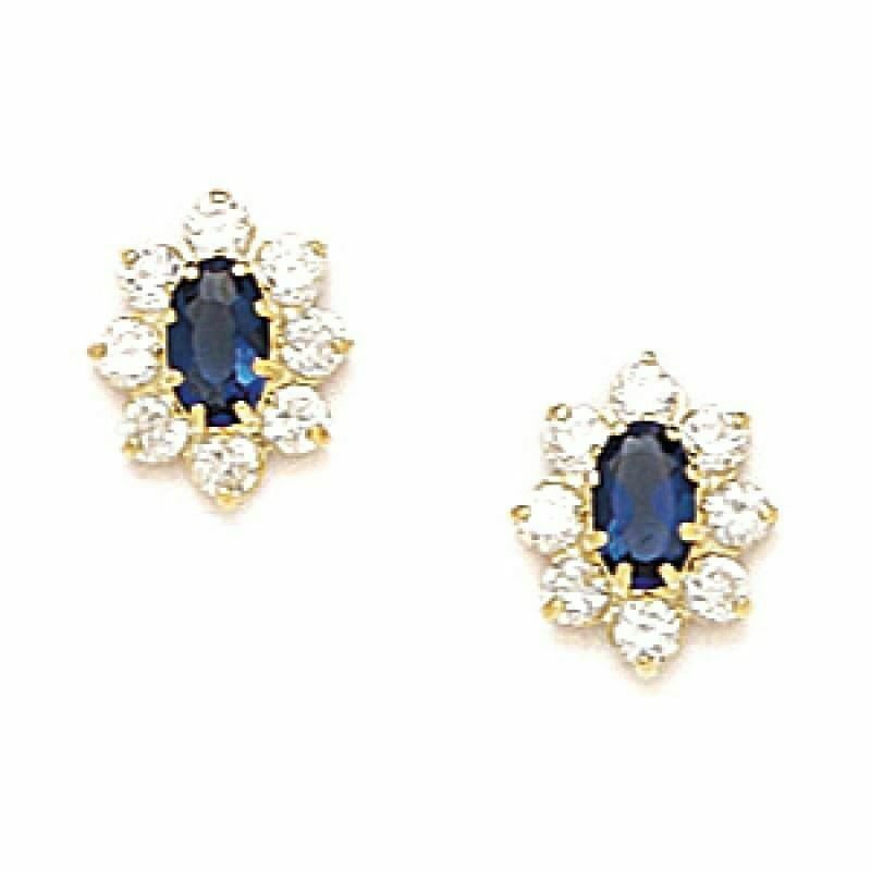 14K YELLOW GOLD Sapphire September Birthstone Flower Stud Earrings