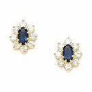 14K YELLOW GOLD Sapphire September Birthstone Flower Stud Earrings