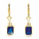 14K Yellow Gold Sapphire September Birthstone Dangle Lever Back Earrings
