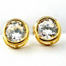 1.30 CARAT 14K YELLOW GOLD WHITE SAPPHIRE BEZEL ROUND SHAPE STUD EARRINGS