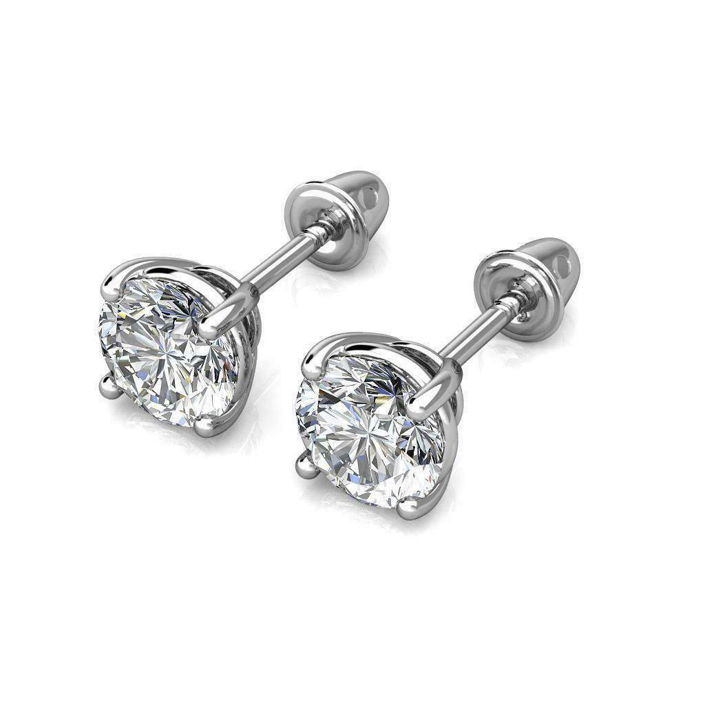 0.5Ct Created Diamond 14K White Gold 4mm Round Screw Back Stud Earrings
