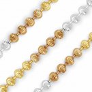 14K Tri Color Plated Gold Sterling Silver Ball Bead Link Italian Necklace 36"