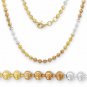 14K Tri Color Plated Gold Sterling Silver Ball Bead Link Italian Necklace 36"