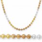 14K Tri Color Plated Gold Sterling Silver Ball Bead Link Italian Necklace 36"