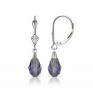 14K White Gold Tear Drop Shaped Amethyst Dangle Drop Lever Back Earrings