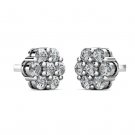 14K White Gold 1CT 7MM Natural Diamond Flower Shaped Halo Cluster Stud Earrings