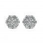 14K White Gold 1CT 7MM Natural Diamond Flower Shaped Halo Cluster Stud Earrings
