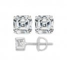 3CT MEN/WOMENS UNIQUE 14K WG SCREWBACK WHITE SAPPHIRE ASSCHER CUT STUD EARRINGS