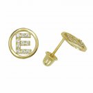 14K Yellow Gold Letter "E" Initial Round Child Screw Back Stud Earrings