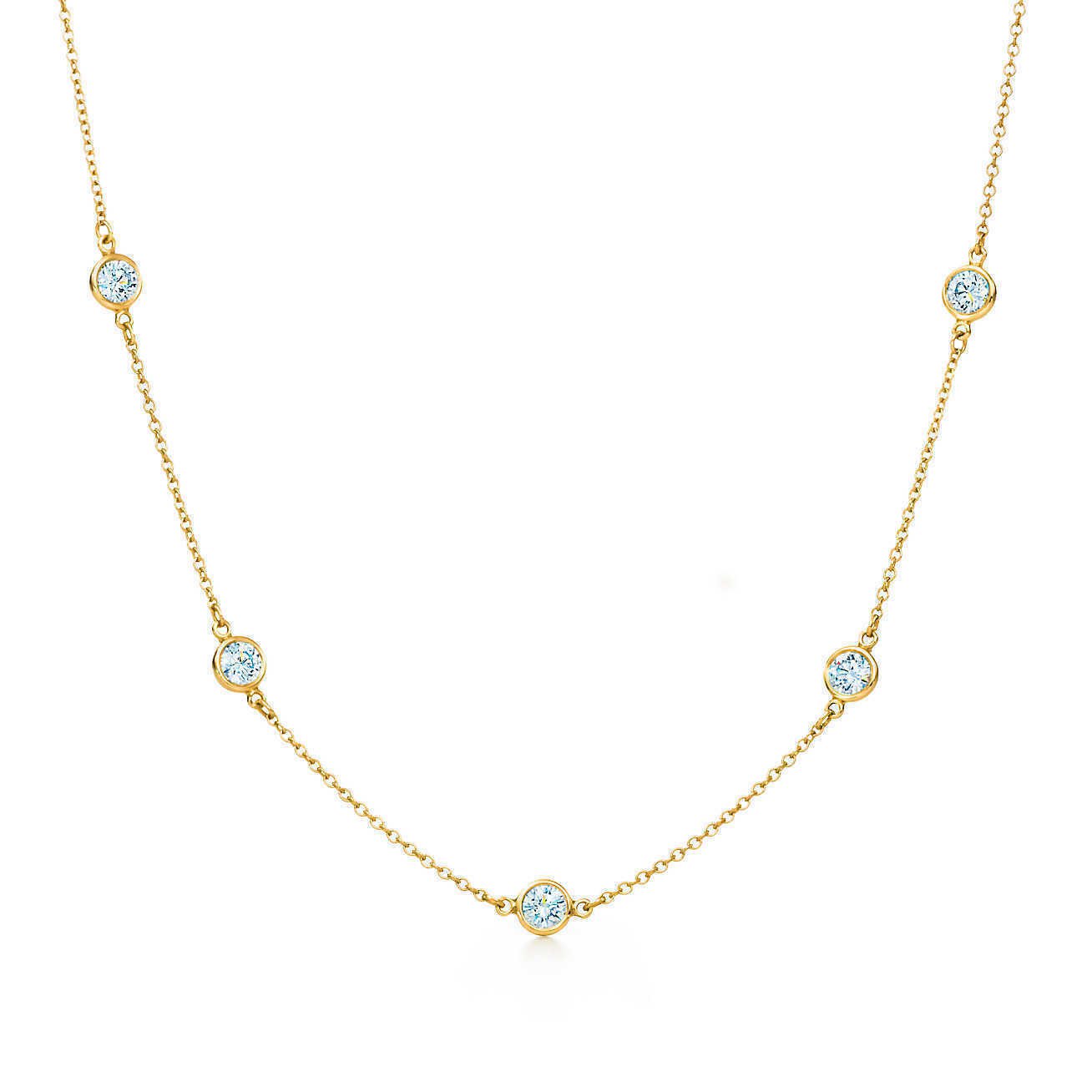 14K Yellow Gold 20" 3CT Created Diamond Bezel Station Necklace
