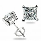 14K ROSE GOLD .95 CT Created Princess Cut  Screw back Pierced Stud Earrings