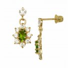 14K Yellow Gold Children Girl Peridot Birthstone Oval Dangle ScrewBack Earrings