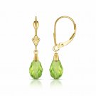 14K Yellow Gold Tear Drop Shaped Peridot Dangle Drop Lever Back Earrings