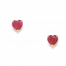 14K Yellow Gold 4MM Ruby July Birthstone Screw Back Heart Earrings