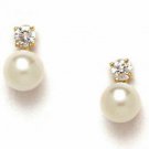 14K Solid Yellow Gold Genuine White Pearl Stud  Screw Back ER-S266 Earrings