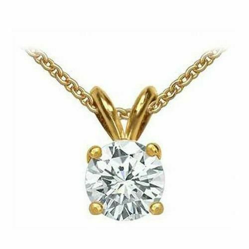 14K YELLOW GOLD CHAIN 18" 1CT Round Cut Solitaire Pendant Necklace