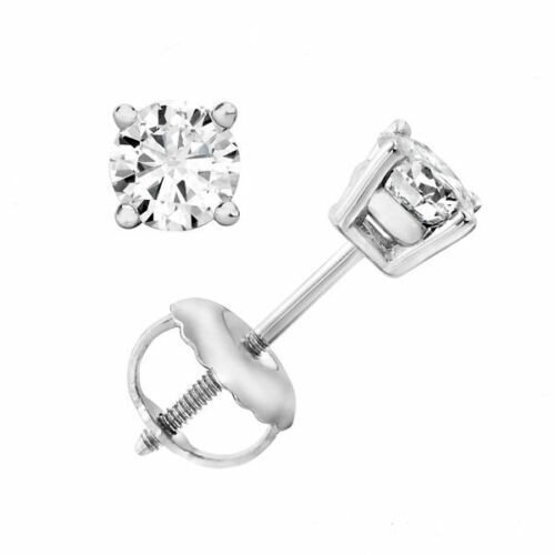 18K Solid White Gold 0.20TCW Men/Women's Round Diamond Screw Back Stud Earrings