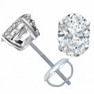 14K White Gold 3 CARAT Lab Diamond Oval Cut Screw Back Stud Earrings simulated