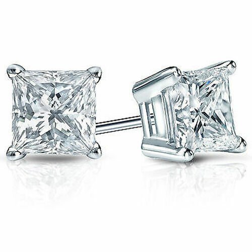 14K Yellow Gold .33CT Square Princess Cut Natural Diamond Stud Earrings