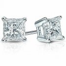 14K Yellow Gold .33CT Square Princess Cut Natural Diamond Stud Earrings