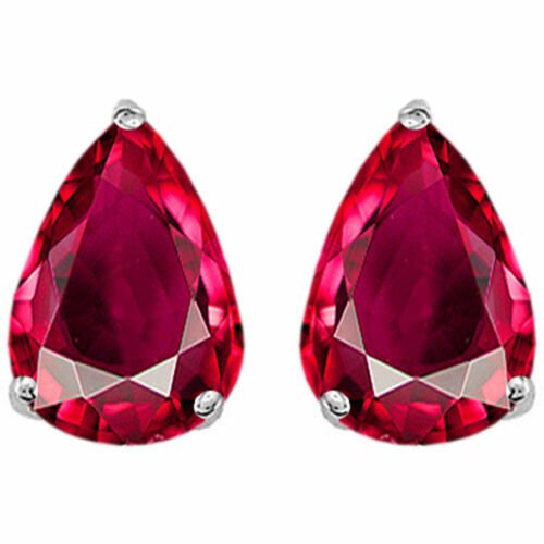 14K WHITE GOLD 2.50CT WOMENS GENUINE RUBY PEAR SHAPE PUSHBACK STUD EARRINGS